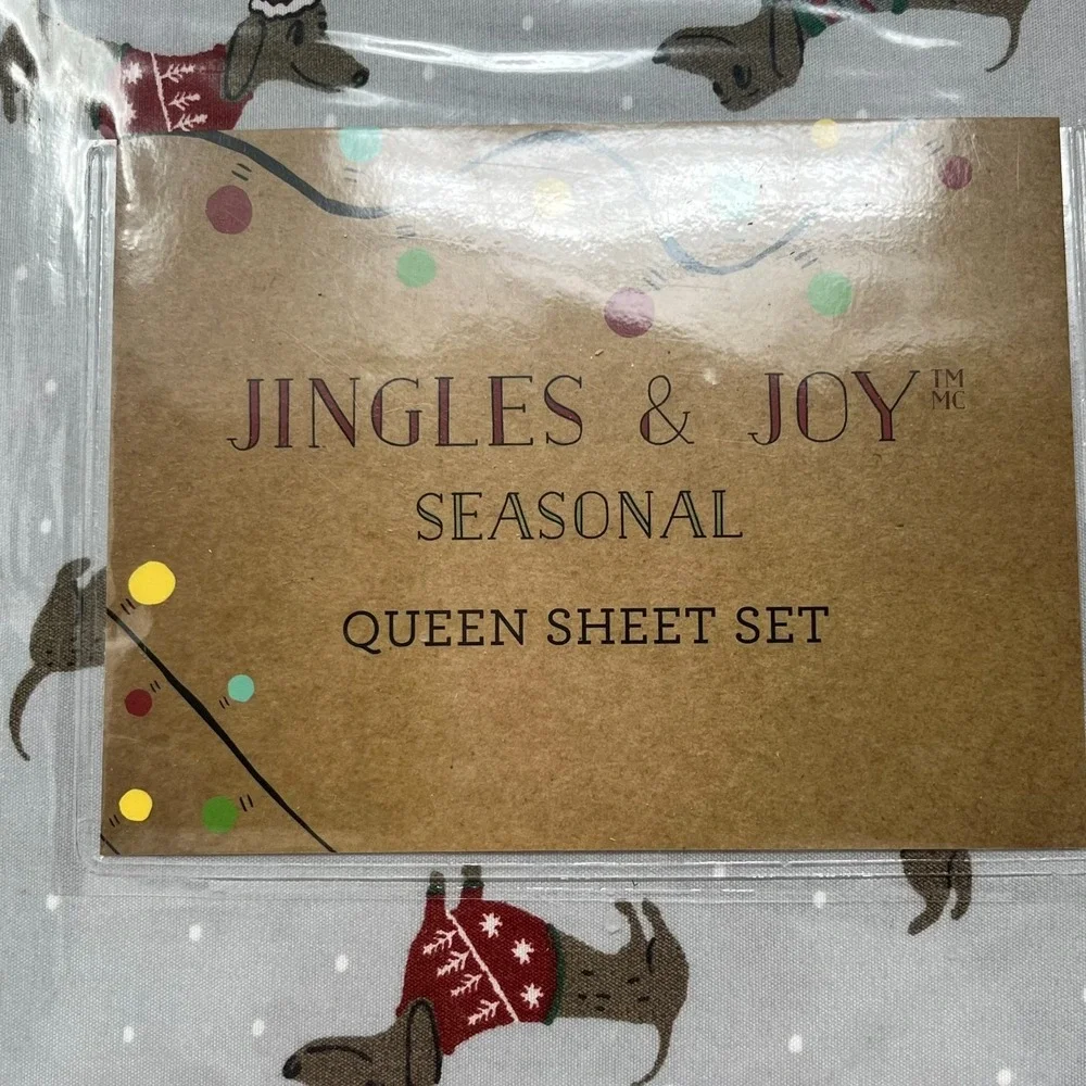 Jingles & Joy Queen Sheet Set Christmas Dachshund Sweater Microfiber Sweater NEW